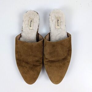 Madewell | Tan Brown Suede Shearling Slip-On Mules Size 7.5